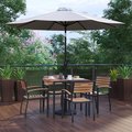 Flash Furniture Patio Set-35" Table-4 Chairs-Gray Umbrella-Base XU-DG-810060064-UB19BGY-GG